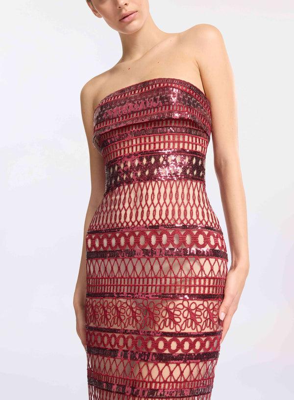 Elie Saab Strapless Embroidered Dress Fireball Lily