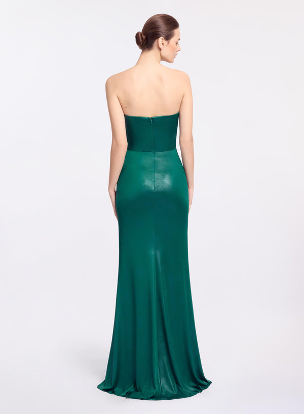 Elie Saab Strapless Jersey Leatherette Long Dress Absinthe Green