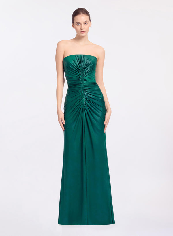 elie saab Strapless jersey leatherette long dress Absinthe Green