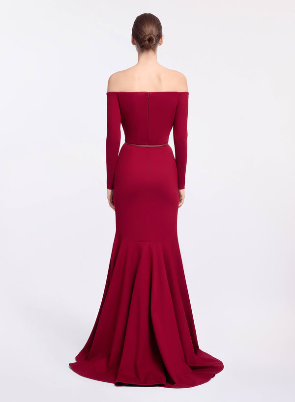 Elie Saab Structured Jersey Long Dress Luscious Red