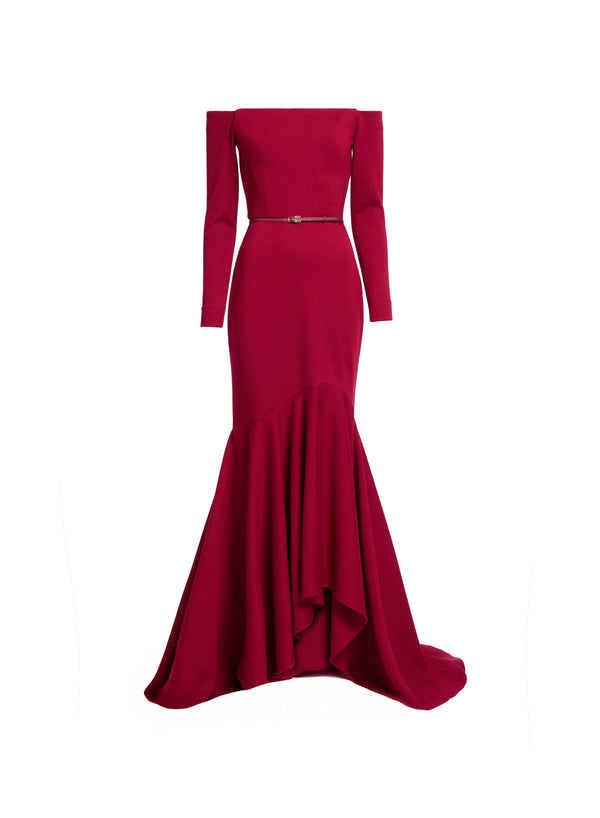 Elie Saab Structured Jersey Long Dress Luscious Red