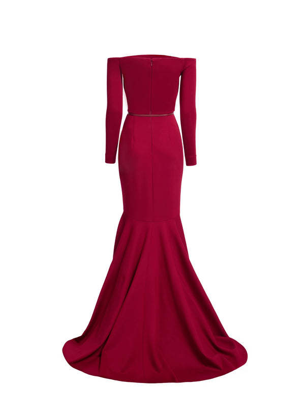 Elie Saab Structured Jersey Long Dress Luscious Red