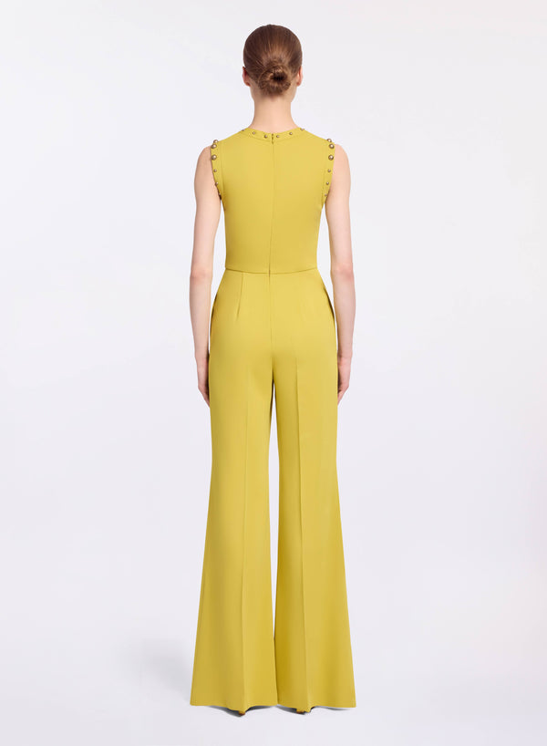 Elie Saab Stud Embellished Cady Jumpsuit Antique Yellow