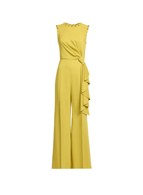 Elie Saab Stud Embellished Cady Jumpsuit Antique Yellow