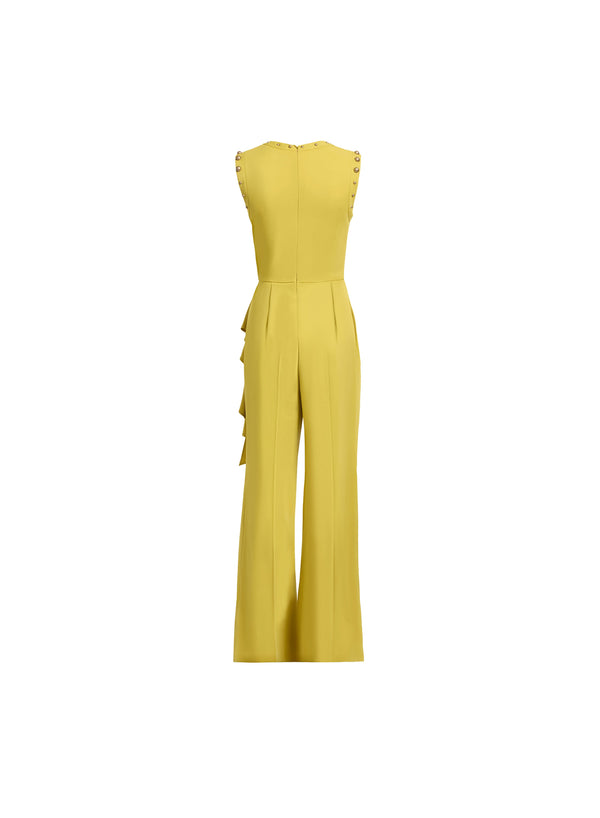 Elie Saab Stud Embellished Cady Jumpsuit Antique Yellow