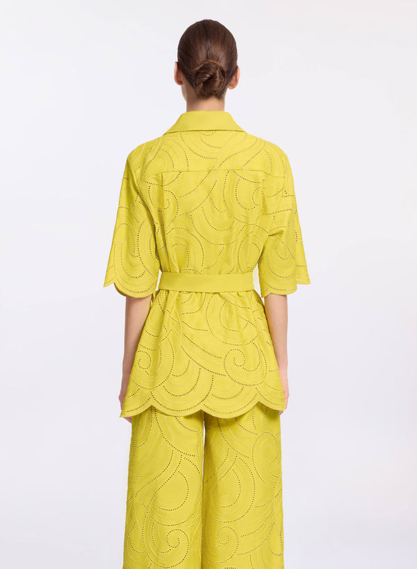 Elie Saab Swirl Embroidered Cotton Shirt Antique Yellow