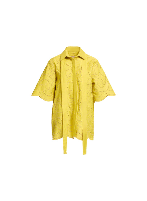 Elie Saab Swirl Embroidered Cotton Shirt Antique Yellow