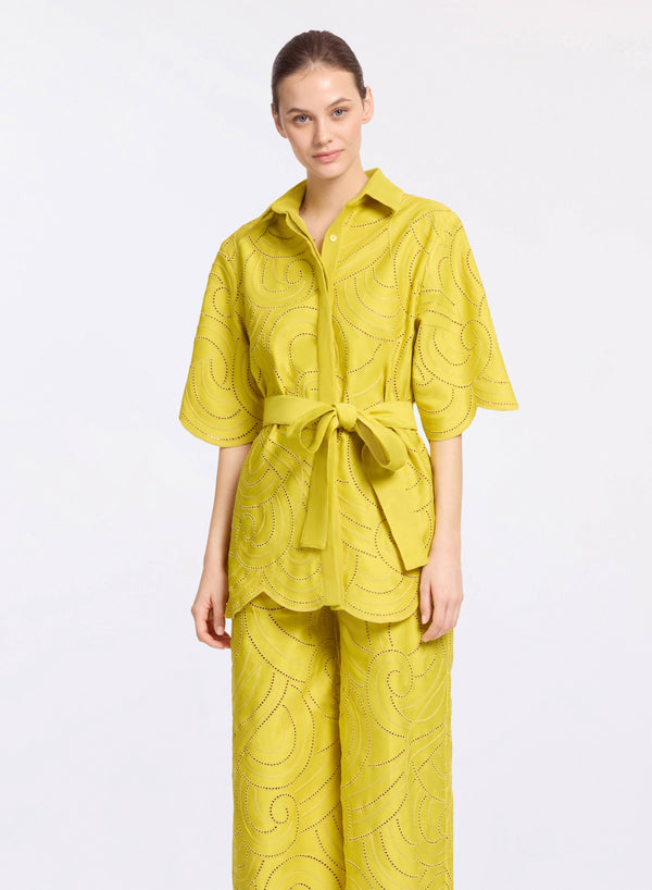 elie saab Swirl embroidered cotton shirt Antique Yellow