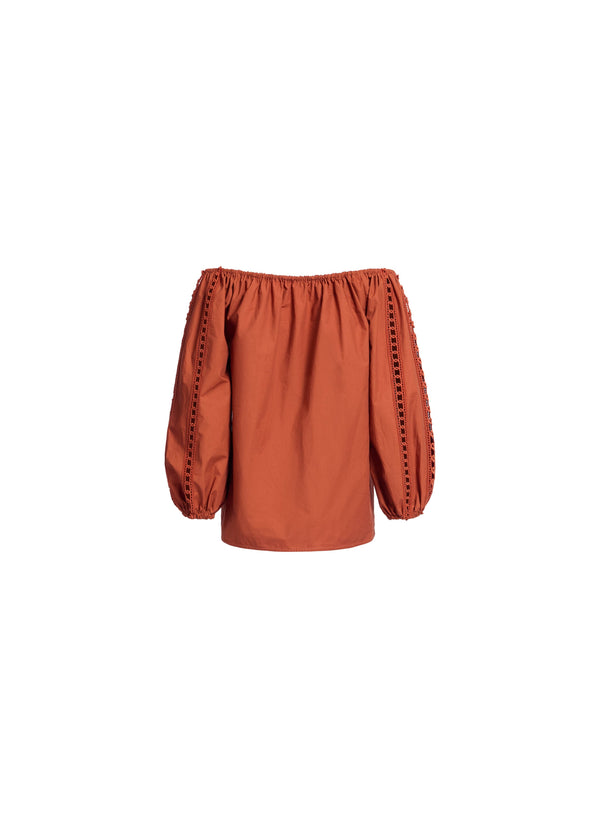 Elie Saab Trim Embellished Cotton Blouse Marchesa Orange