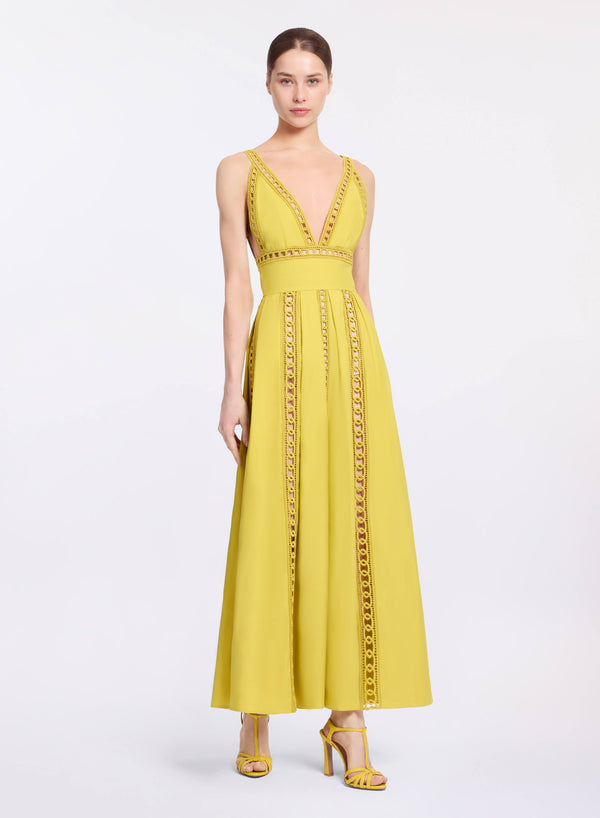 elie saab Trim embellished cotton midi dress Antique Yellow