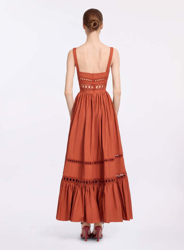 Elie Saab Trim Embellished Cotton Midi Dress Marchesa Orange
