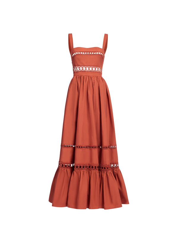 Elie Saab Trim Embellished Cotton Midi Dress Marchesa Orange