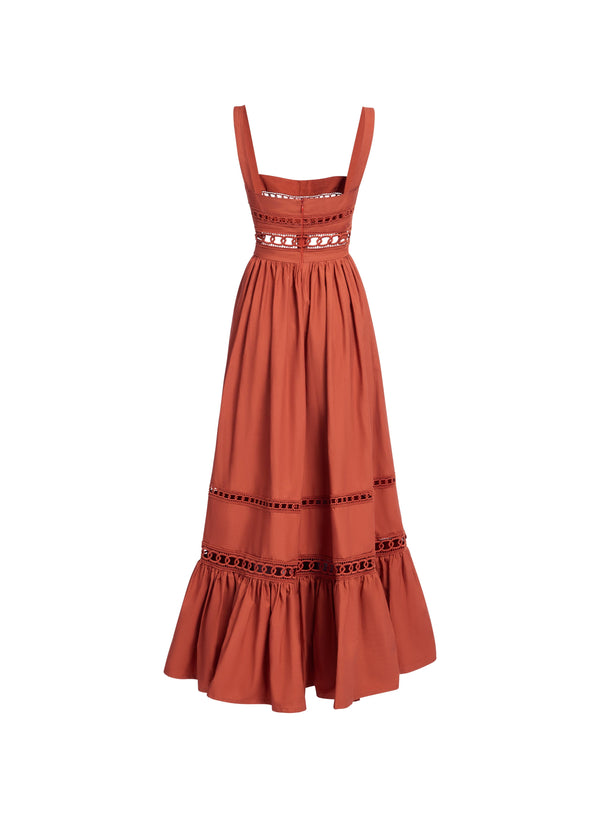 Elie Saab Trim Embellished Cotton Midi Dress Marchesa Orange