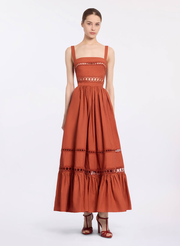 elie saab Trim embellished cotton midi dress Marchesa Orange