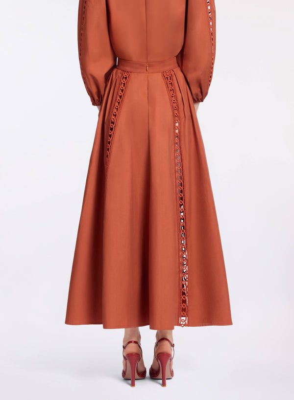 Elie Saab Trim Embellished Cotton Midi Skirt Marchesa Orange