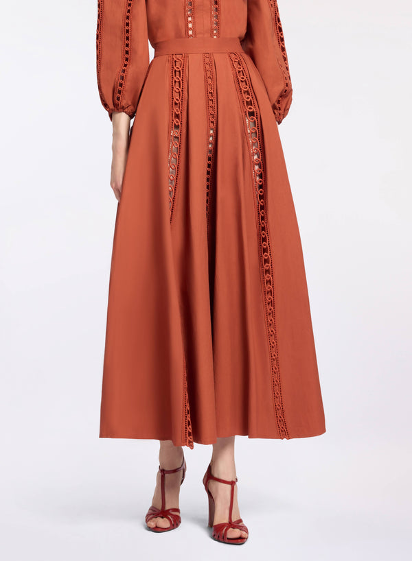 Elie Saab Trim Embellished Cotton Midi Skirt Marchesa Orange