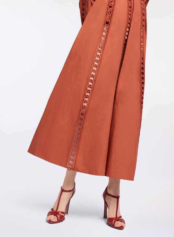 Elie Saab Trim Embellished Cotton Midi Skirt Marchesa Orange