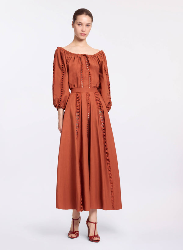 elie saab Trim embellished cotton midi skirt Marchesa Orange