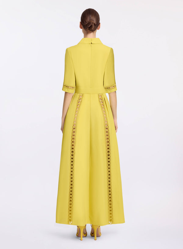 Elie Saab Trim Embellished Cotton Shirt Dress Antique Yellow