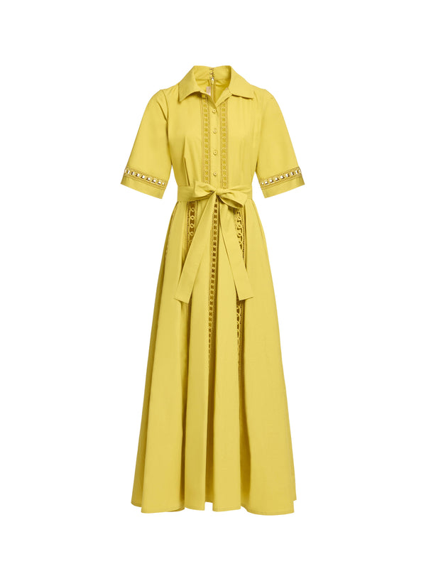 Elie Saab Trim Embellished Cotton Shirt Dress Antique Yellow