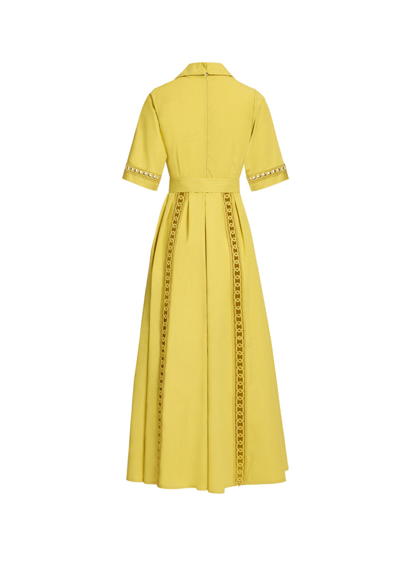 Elie Saab Trim Embellished Cotton Shirt Dress Antique Yellow