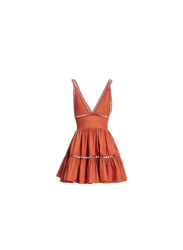 Elie Saab Trim Embellished Cotton Short Dress Marchesa Orange