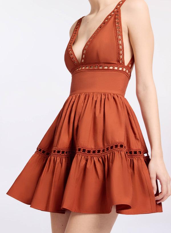 Elie Saab Trim Embellished Cotton Short Dress Marchesa Orange