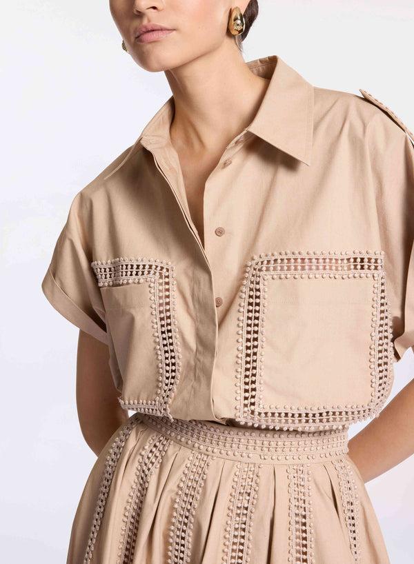 Elie Saab Trim Embellished Poplin Shirt Sand Gazelle