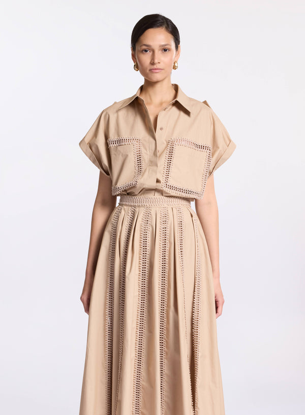 Elie Saab Trim Embellished Poplin Shirt Sand Gazelle