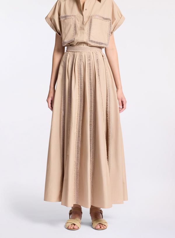 Elie Saab Trim Embellished Poplin Skirt Sand Gazelle