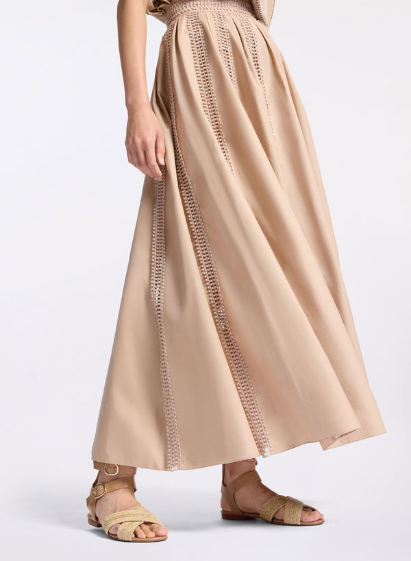 Elie Saab Trim Embellished Poplin Skirt Sand Gazelle