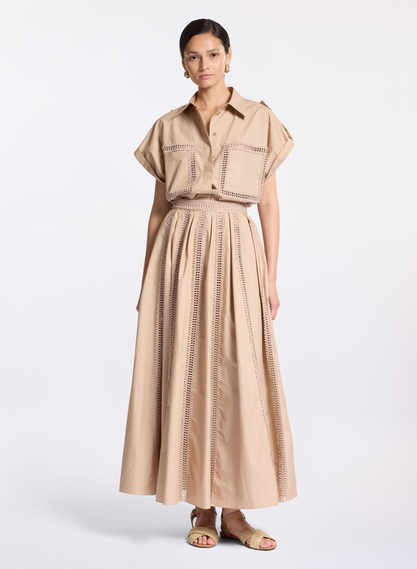 elie saab Trim embellished poplin skirt Sand Gazelle