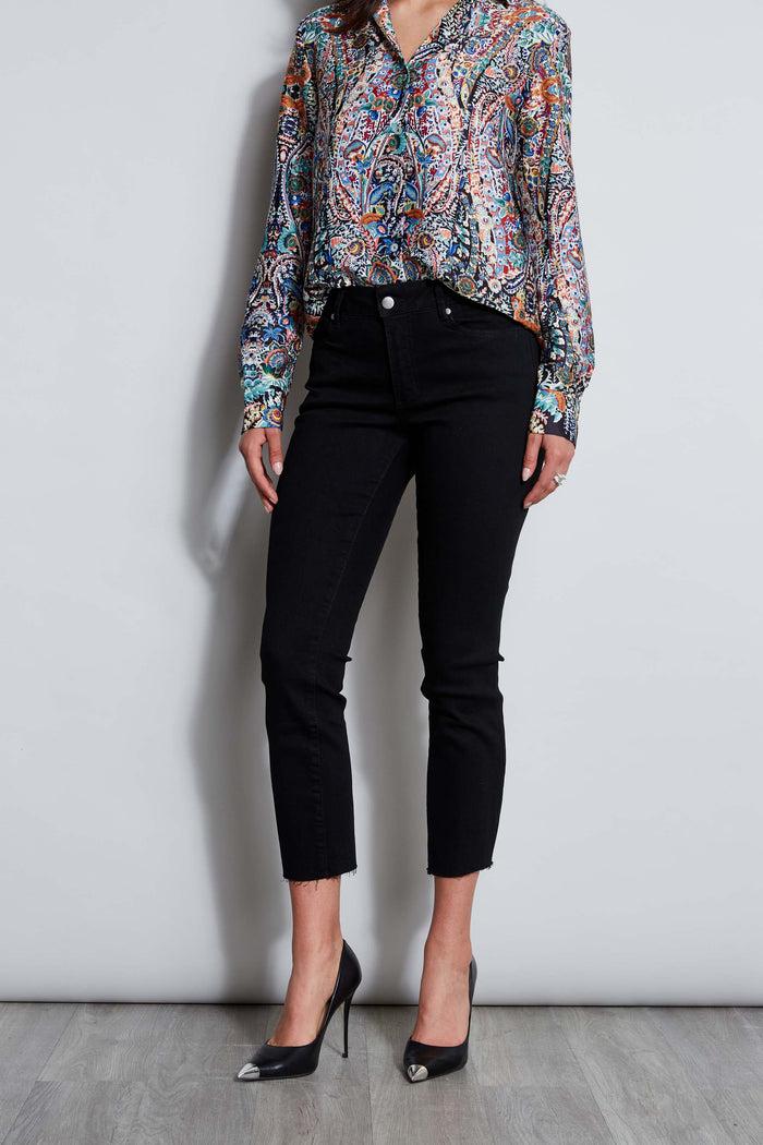 elie tahari 28" Denim Skinny Button Jeans BLACK RINSE WASH