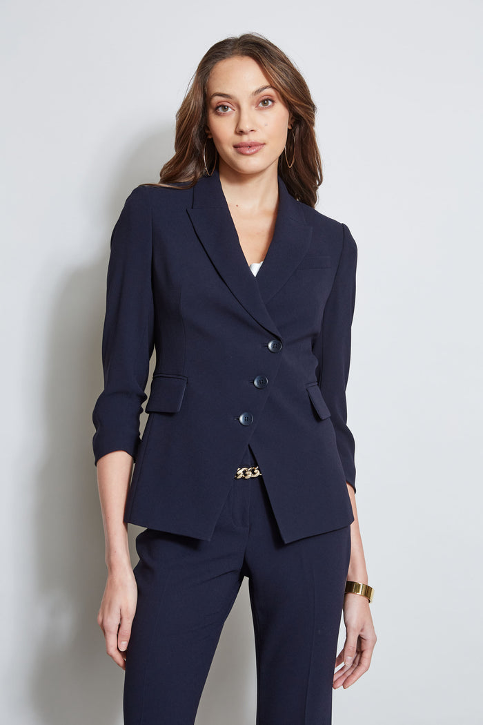 Elie Tahari 3 Button Ruched Sleeve Blazer STARGAZER