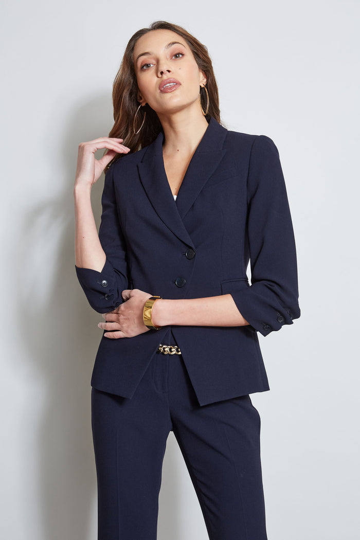 Elie Tahari 3 Button Ruched Sleeve Blazer STARGAZER