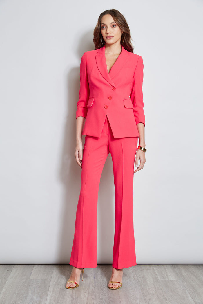 Elie Tahari 3 Button Ruched Sleeve Blazer WILD STRAWBERRY