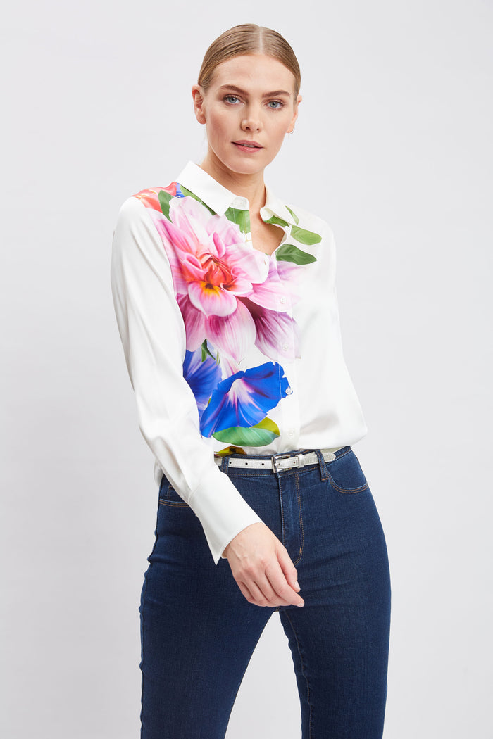 Elie Tahari Cascade Digital Floral Shirt IVORY MULTI
