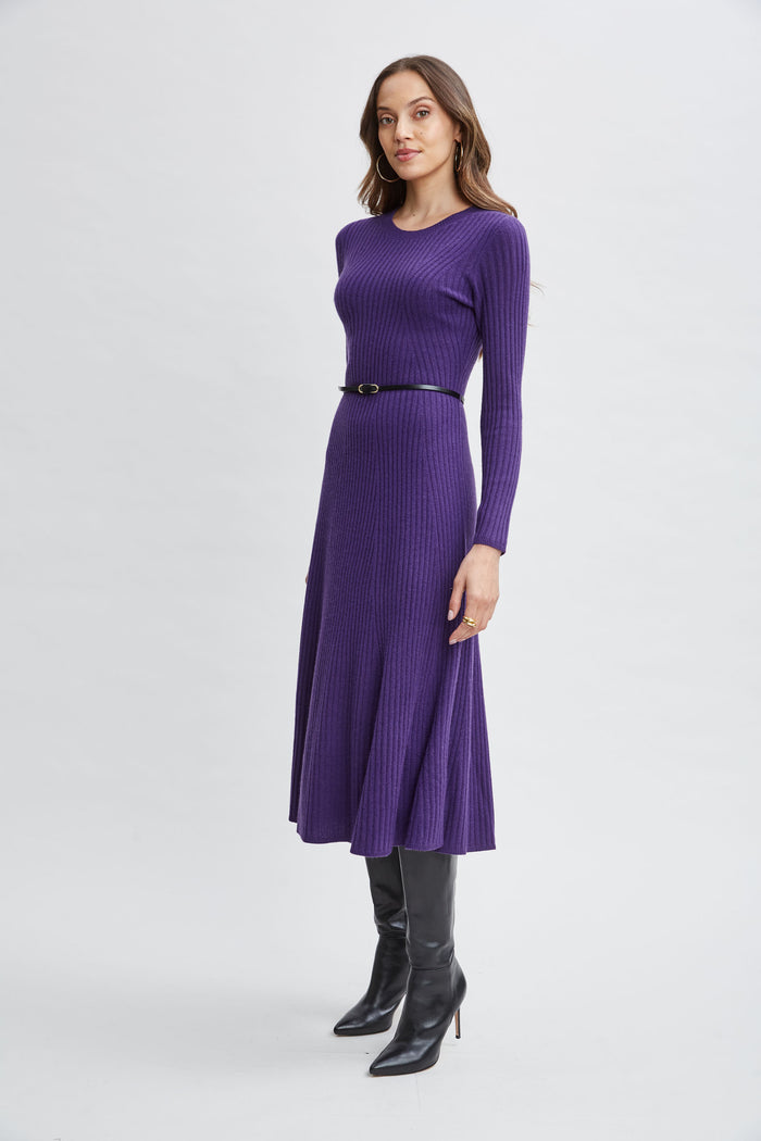 Elie Tahari Cashmere Long Sleeve Belted Dress HORIZON PURPLE