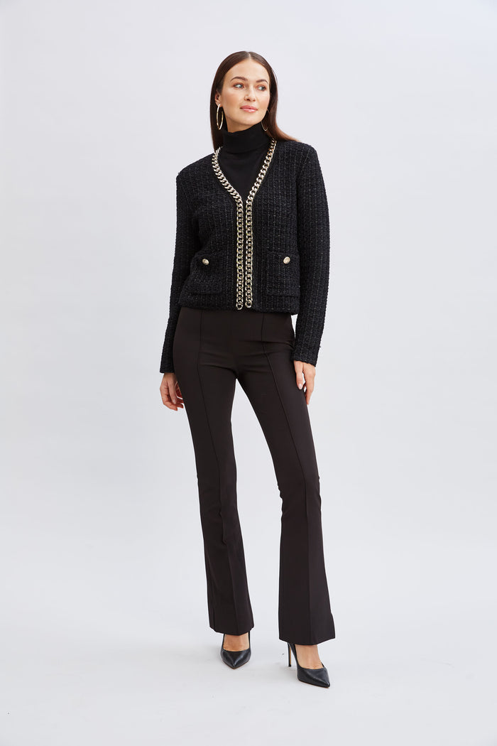 Elie Tahari Chain Trim Metallic Cardigan NOIR/NOIR LUREX