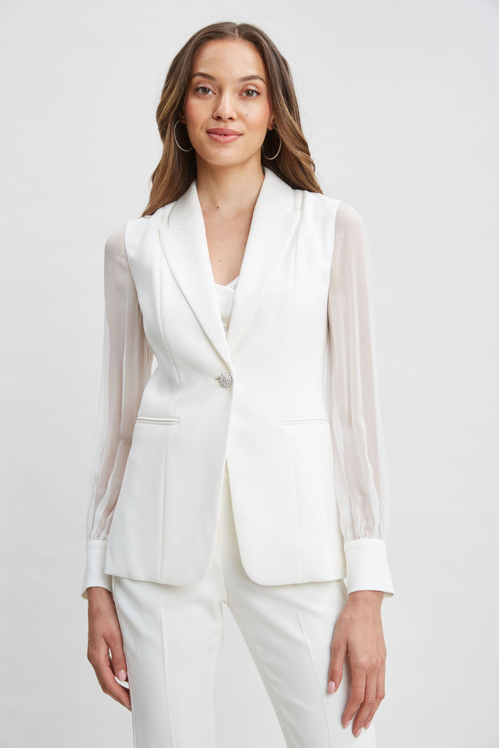 elie tahari Chiffon Sleeve Jewel Button Blazer FOAM