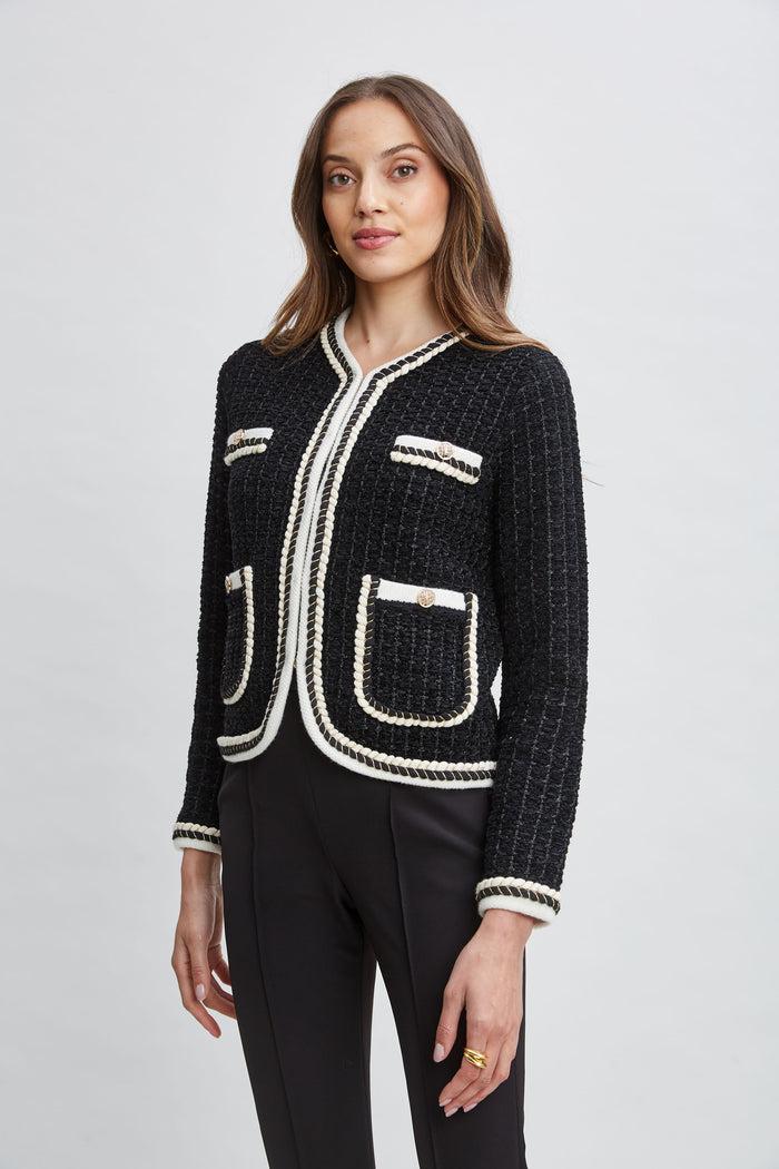 Elie Tahari Contrast Cardigan Sweater Noir/Sky White