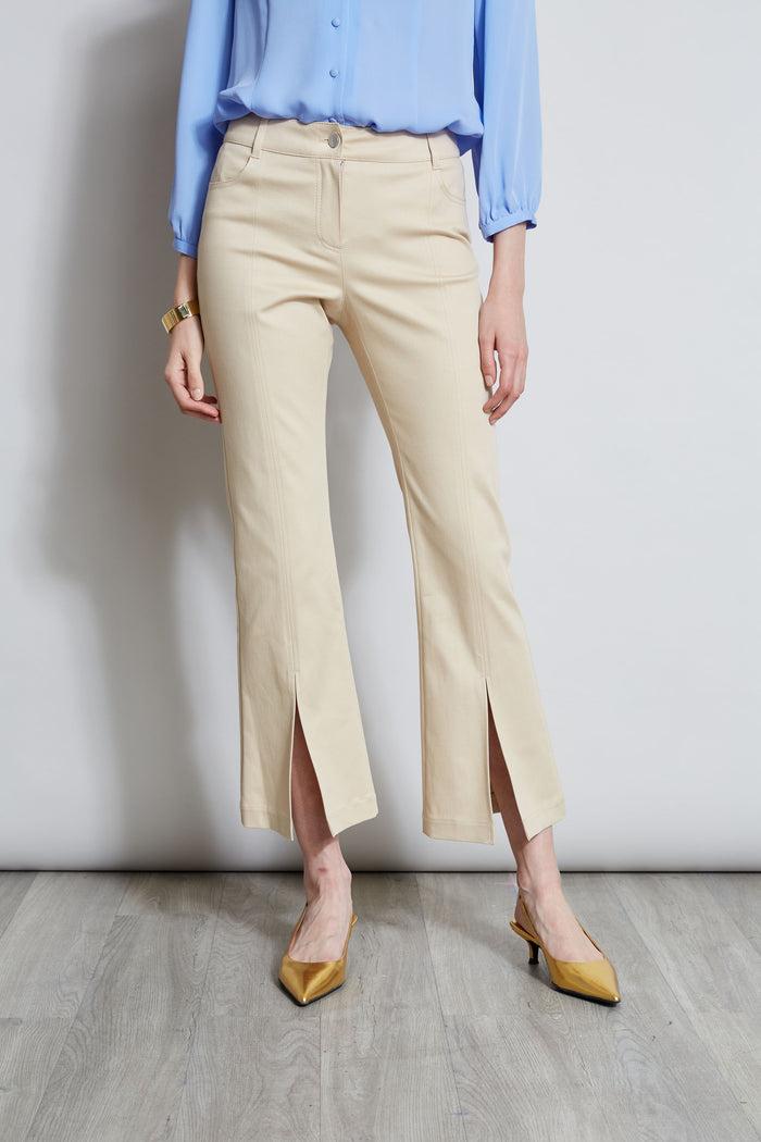 elie tahari Cropped Denim Canvas Slit Pant DRIFTWOOD