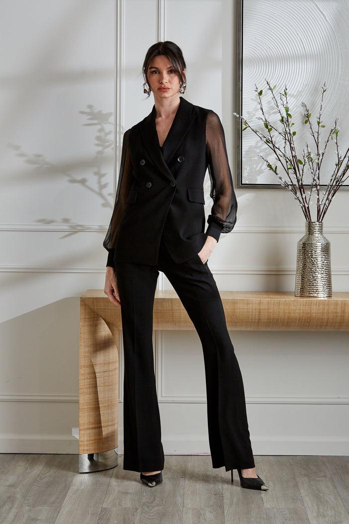 Elie Tahari Double Breasted Chiffon Sleeve Blazer BLACK