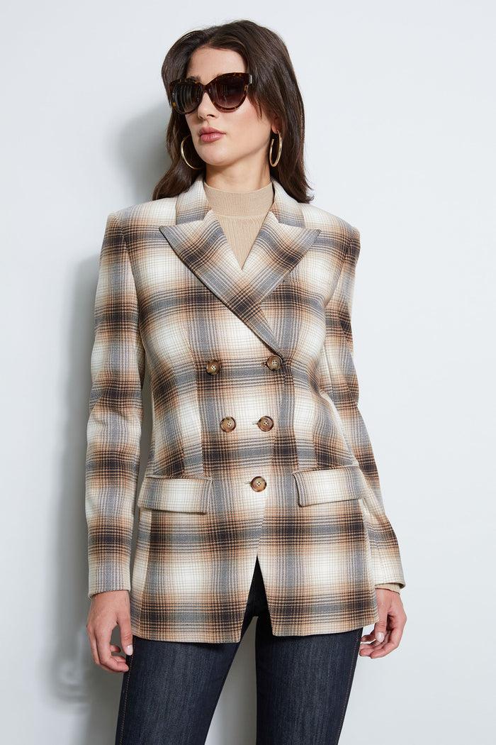 elie tahari Double Breasted Ombre Plaid Blazer MULTI