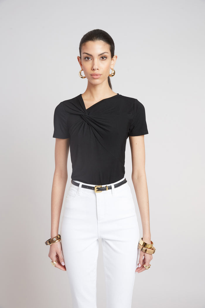 elie tahari Asymmetric Knot T-Shirt BLACK