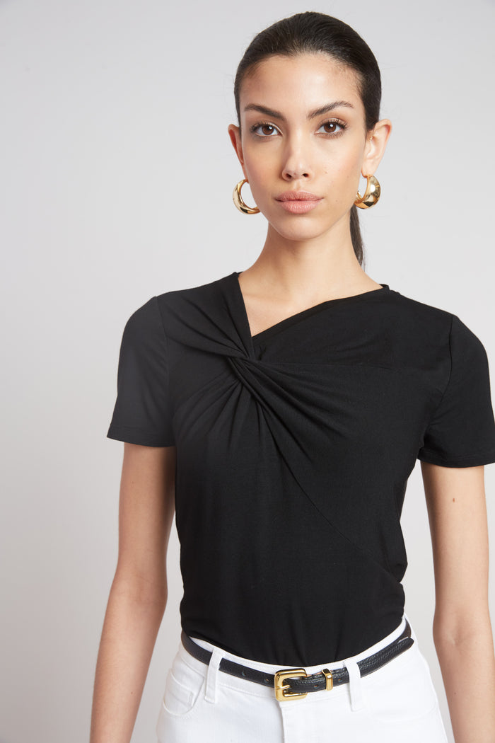Elie Tahari Asymmetric Knot T-Shirt BLACK