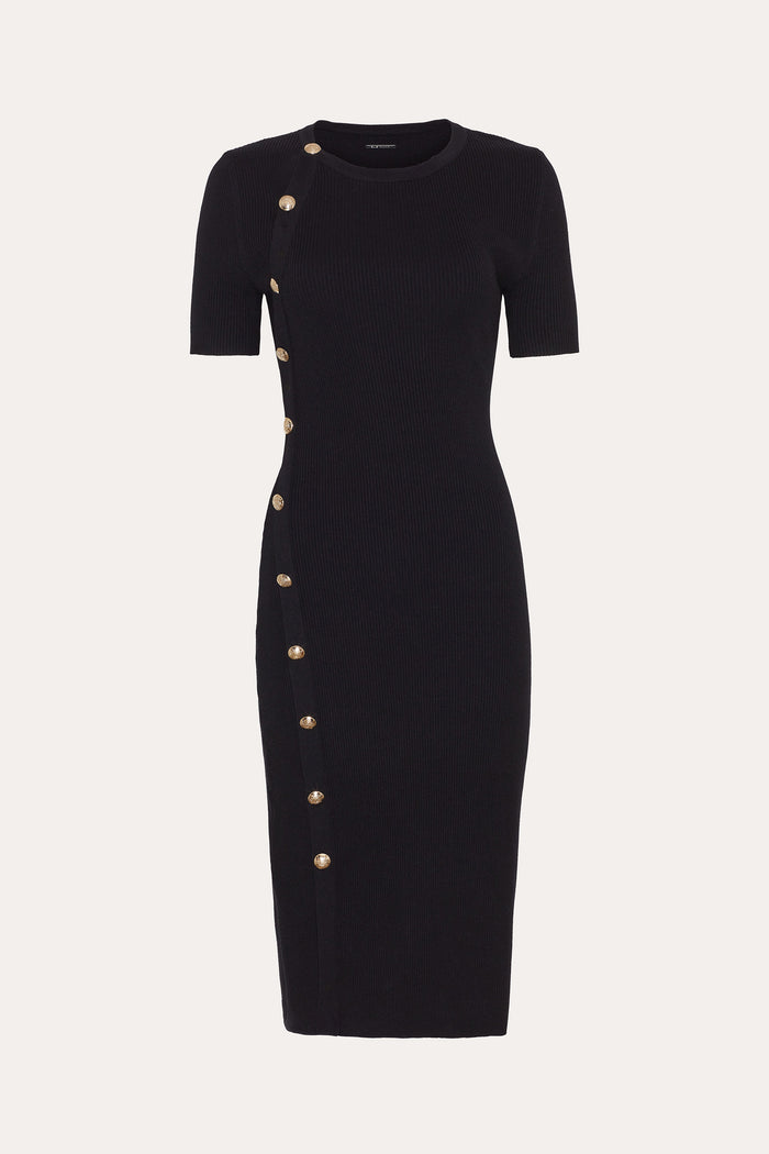 elie tahari Bella Ribbed Dress BLACK