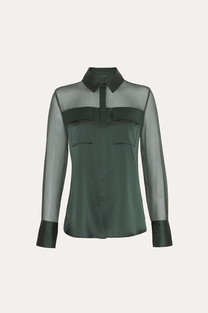 elie tahari Bia Silk Blouse DARK WILLOW