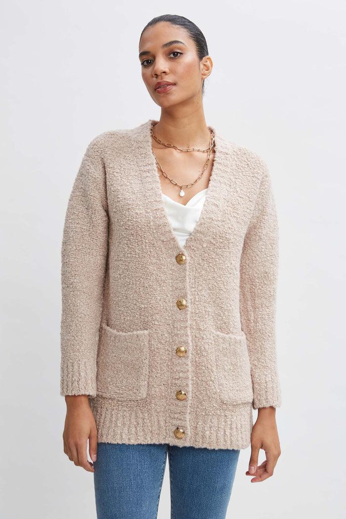 elie tahari Boucle Merino Cardigan BUFF