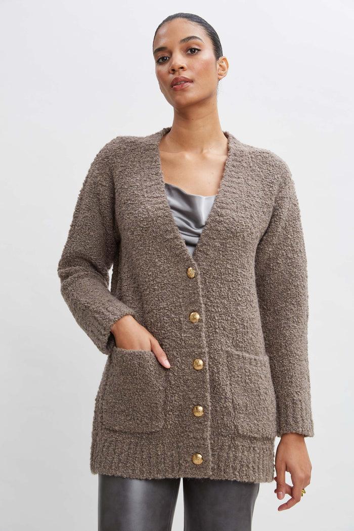 elie tahari Boucle Merino Cardigan PORCINI